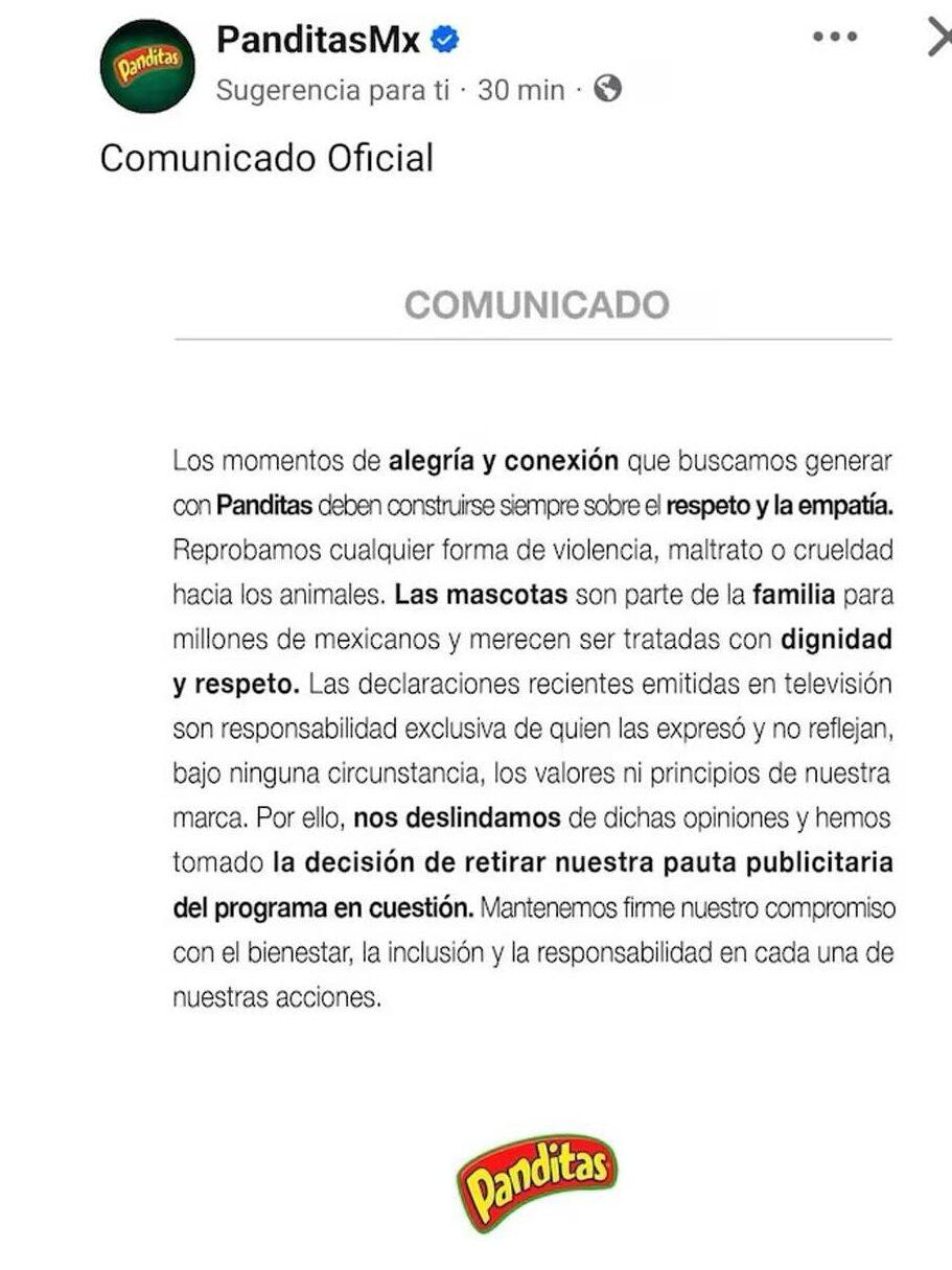 comunicado de panditas tras los comentarios de pedro sola en ventaneando